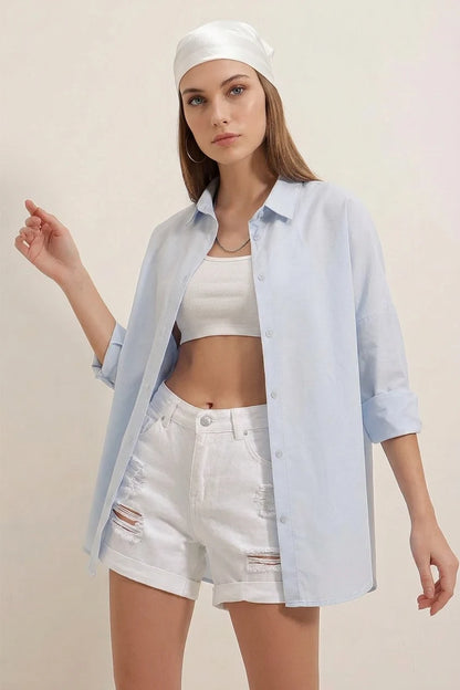 Kadın Oversize Basic Pamuklu Gömlek – Renk Seçenekleri 2