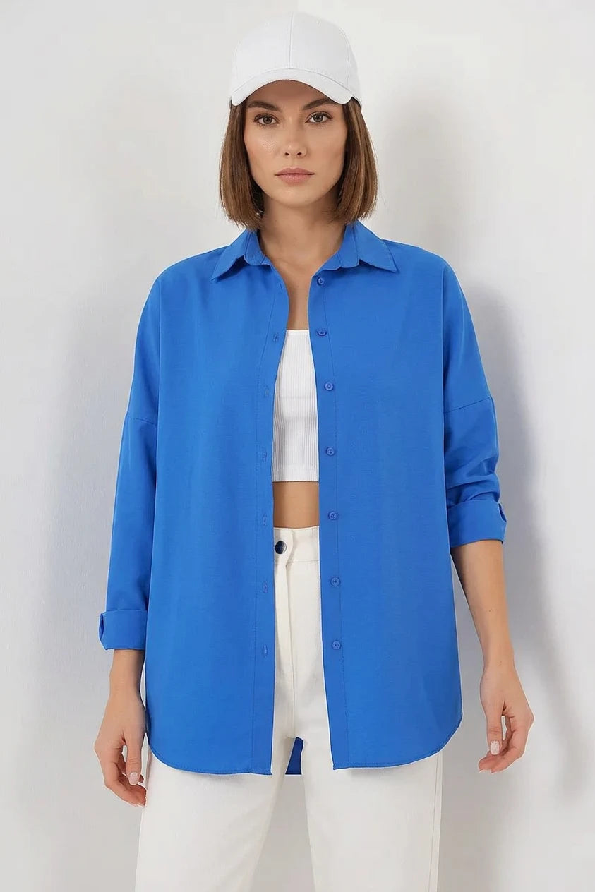 Kadın Uzun Kol Basic Oversize Pamuklu Gömlek