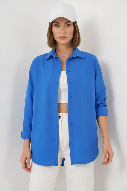 Kadın Uzun Kol Basic Oversize Pamuklu Gömlek