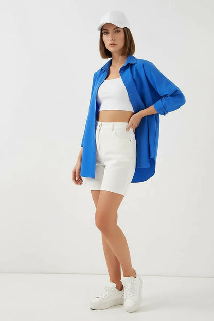 Kadın Uzun Kol Basic Oversize Pamuklu Gömlek