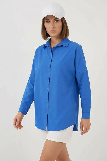 Kadın Uzun Kol Basic Oversize Pamuklu Gömlek