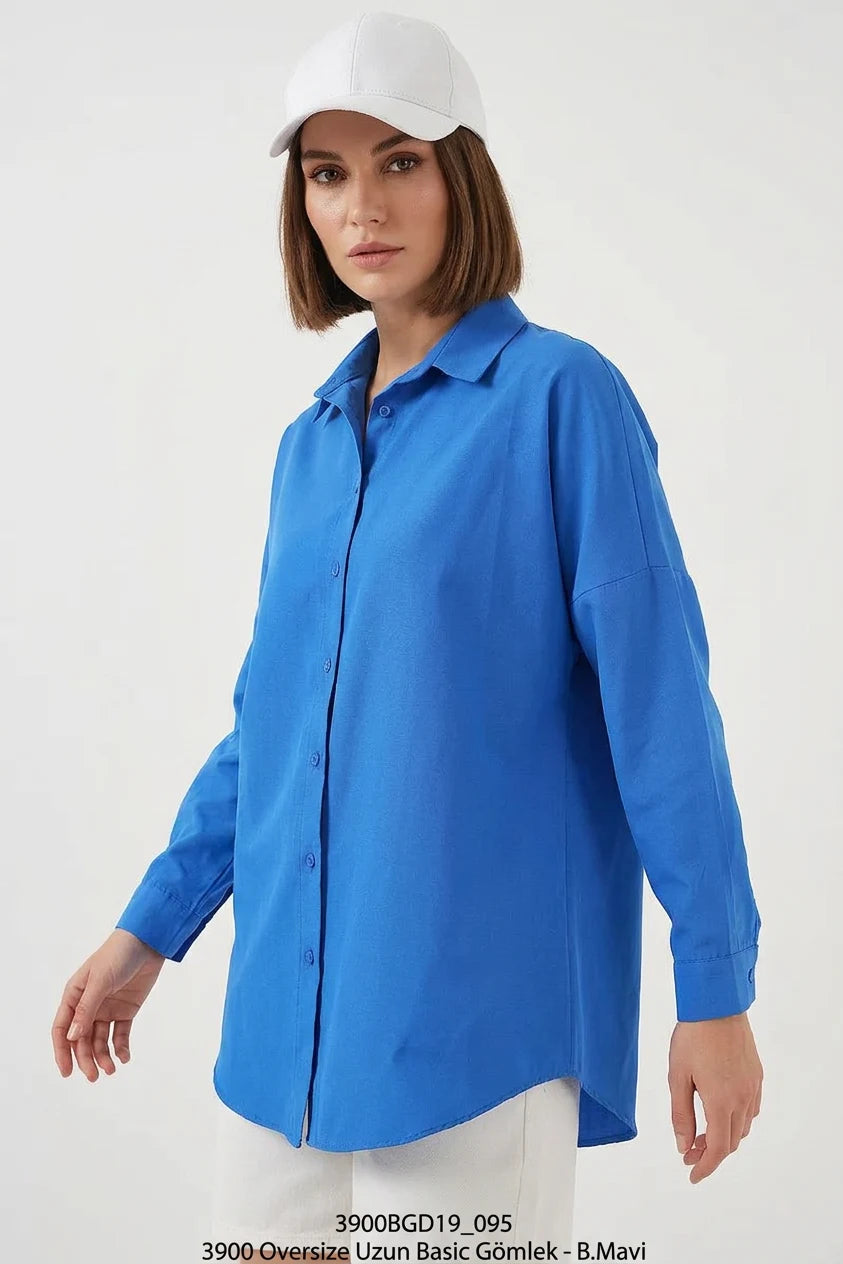 Kadın Uzun Kol Basic Oversize Pamuklu Gömlek