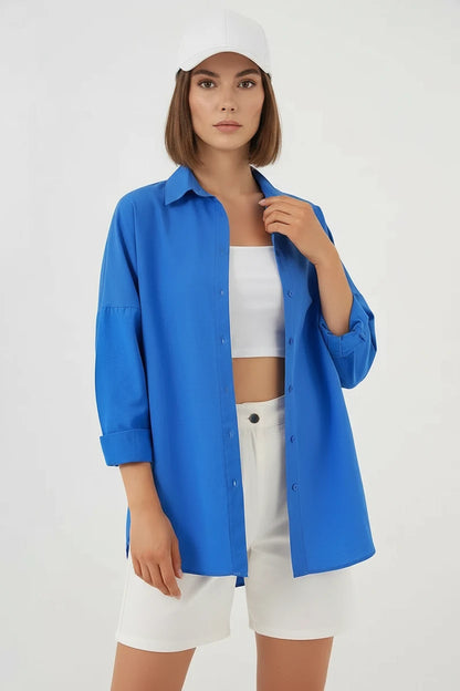 Kadın Uzun Kol Basic Oversize Pamuklu Gömlek