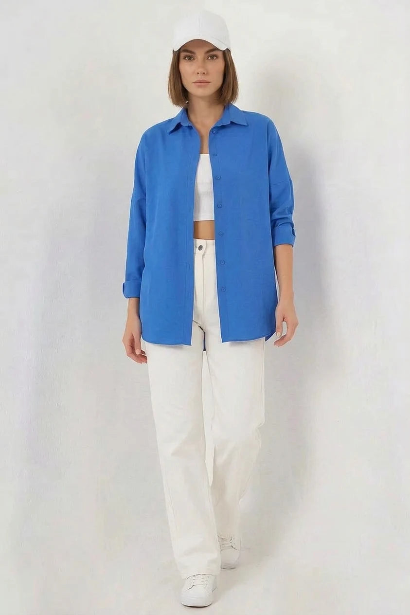 Kadın Uzun Kol Basic Oversize Pamuklu Gömlek