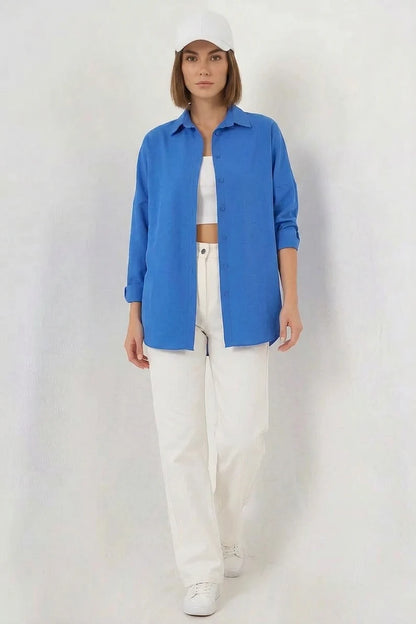 Kadın Uzun Kol Basic Oversize Pamuklu Gömlek