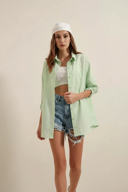 Kadın Uzun Kol Basic Oversize Pamuklu Gömlek