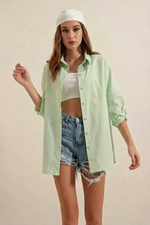 Kadın Uzun Kol Basic Oversize Pamuklu Gömlek