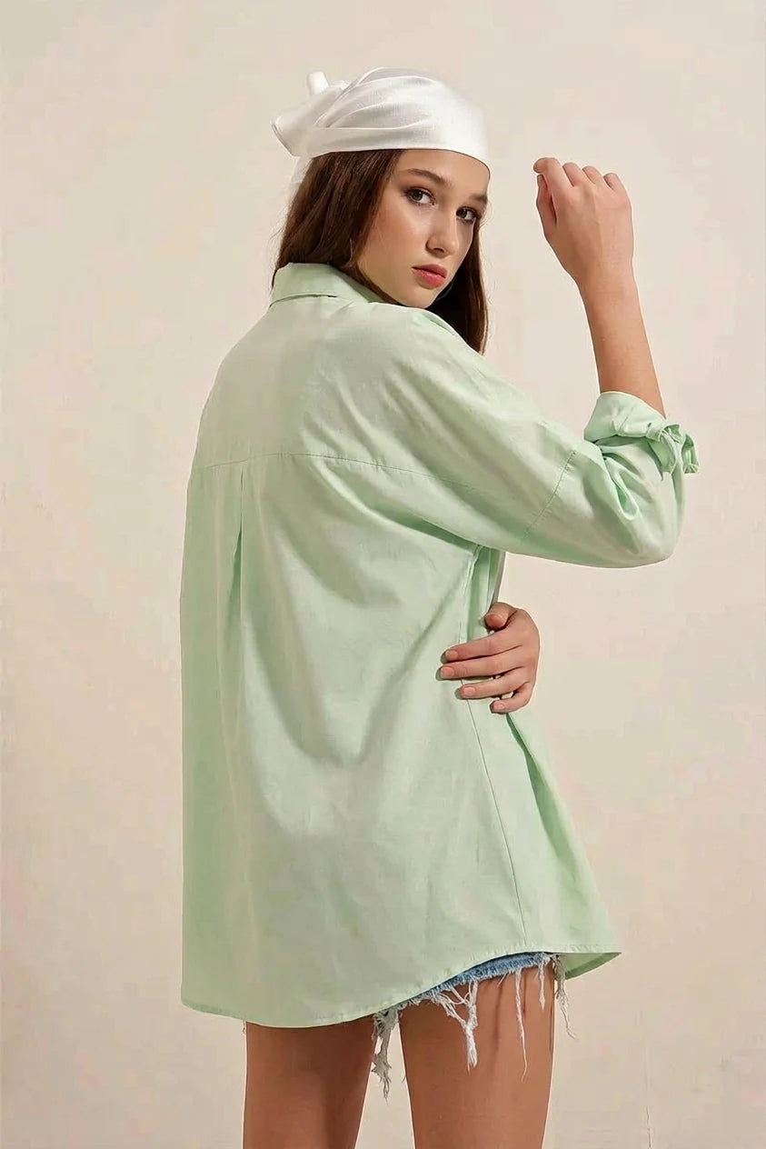 Kadın Uzun Kol Basic Oversize Pamuklu Gömlek