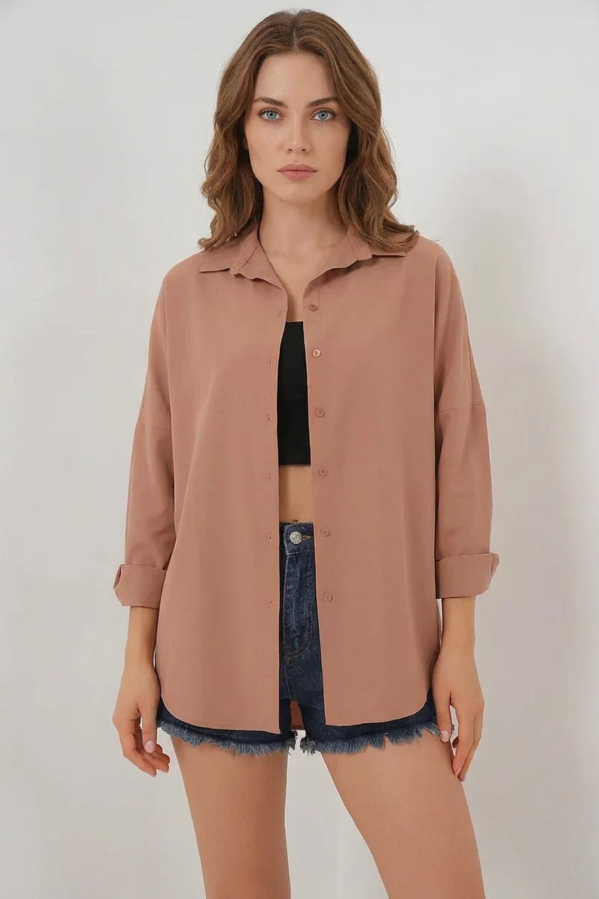 Kadın Oversize Kesim Basic Pamuklu Gömlek – Renk Seçenekleri 1
