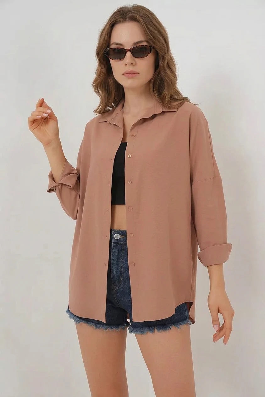 Kadın Oversize Kesim Basic Pamuklu Gömlek – Renk Seçenekleri 1