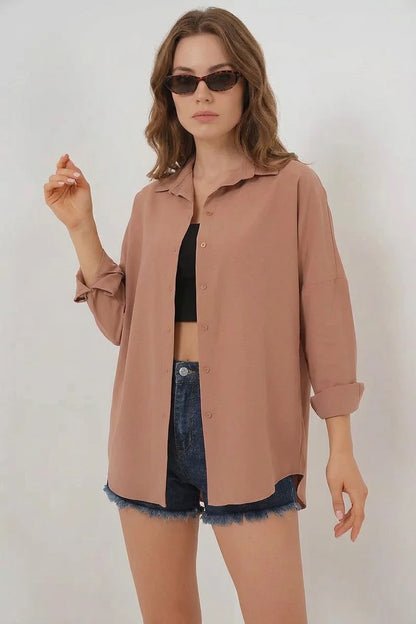 Kadın Oversize Kesim Basic Pamuklu Gömlek – Renk Seçenekleri 1
