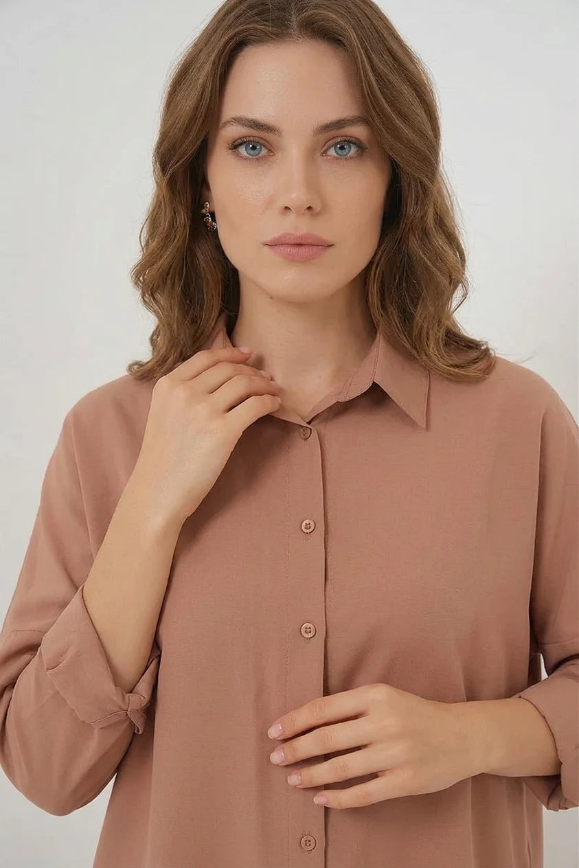 Kadın Oversize Kesim Basic Pamuklu Gömlek – Renk Seçenekleri 1