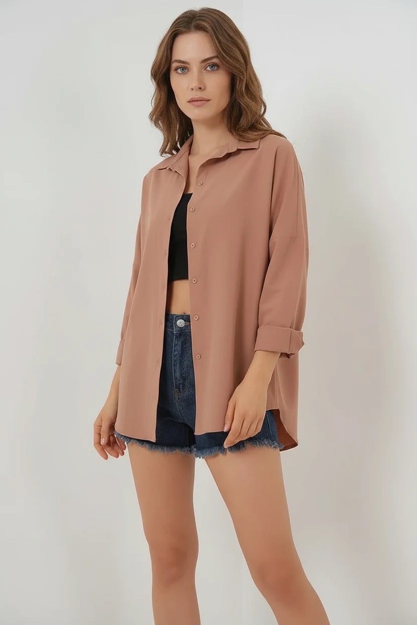 Kadın Oversize Kesim Basic Pamuklu Gömlek – Renk Seçenekleri 1