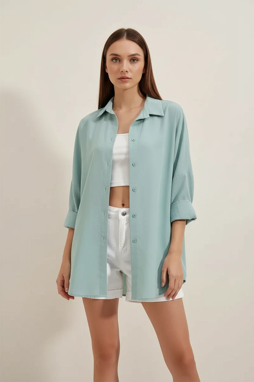 Kadın Oversize Basic Pamuklu Gömlek – Renk Seçenekleri 1