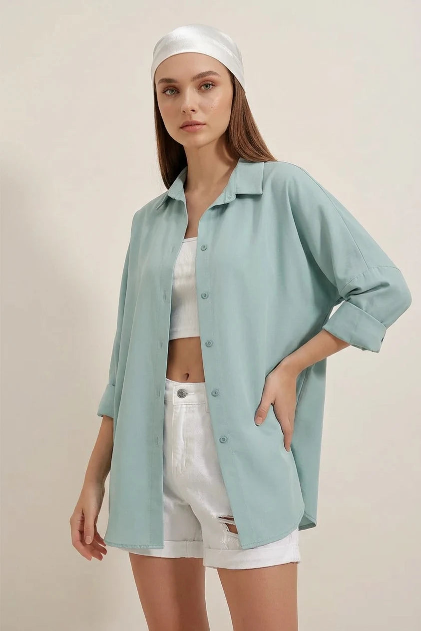 Kadın Oversize Basic Pamuklu Gömlek – Renk Seçenekleri 1