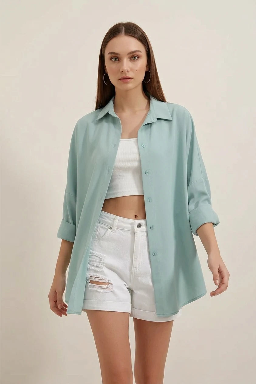 Kadın Oversize Basic Pamuklu Gömlek – Renk Seçenekleri 1