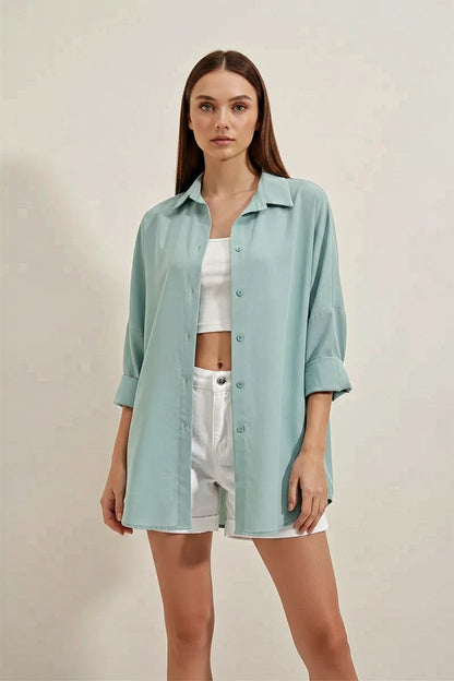 Kadın Oversize Basic Pamuklu Gömlek – Renk Seçenekleri 1