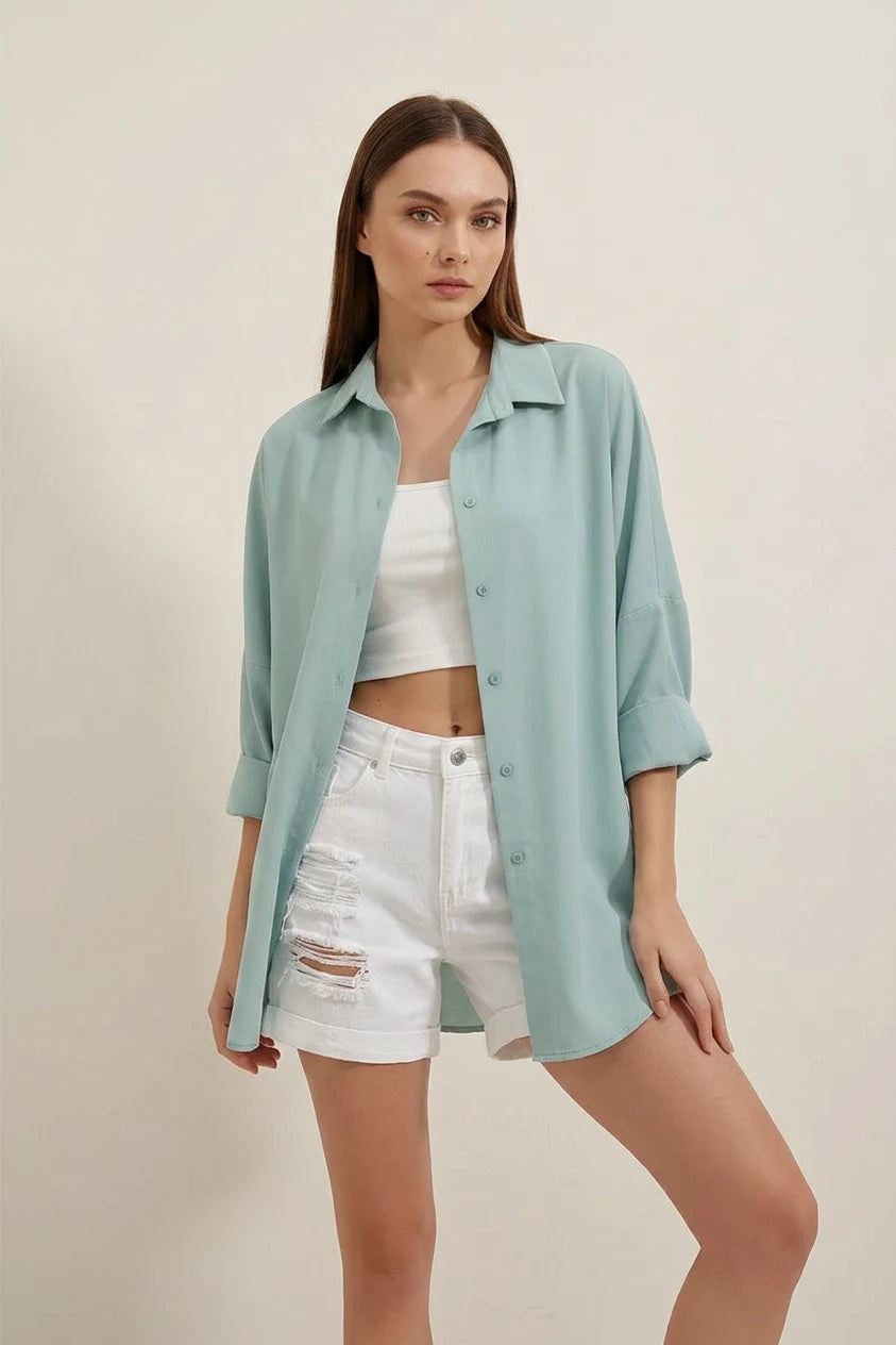 Kadın Oversize Basic Pamuklu Gömlek – Renk Seçenekleri 1