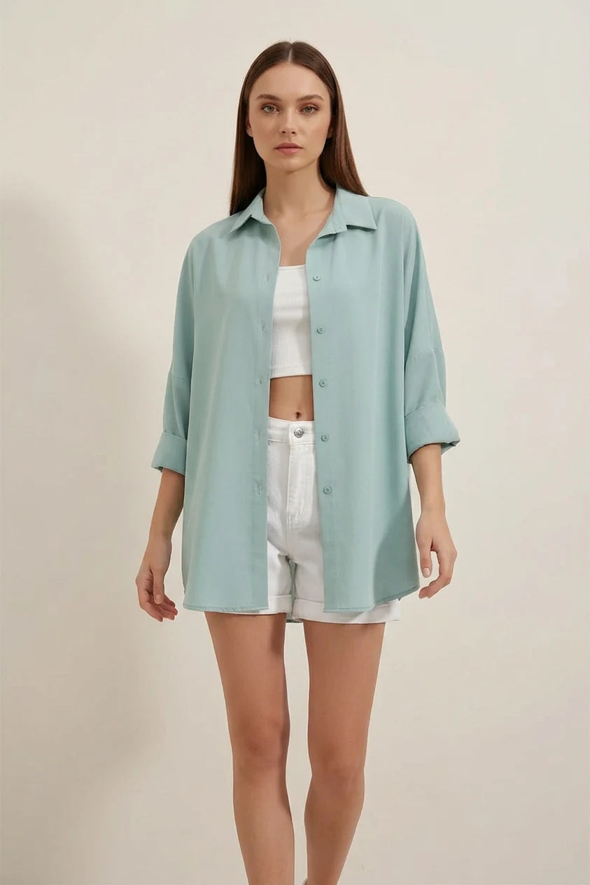 Kadın Oversize Basic Pamuklu Gömlek – Renk Seçenekleri 1