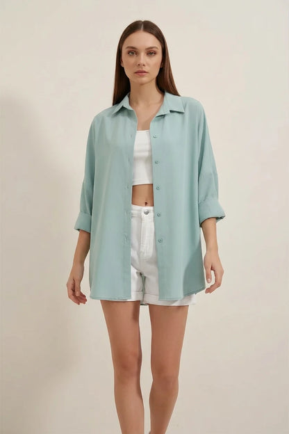 Kadın Oversize Basic Pamuklu Gömlek – Renk Seçenekleri 1