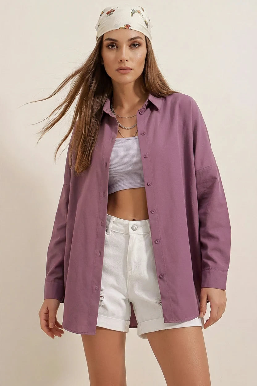Kadın Oversize Basic Pamuklu Gömlek – Renk Seçenekleri 2
