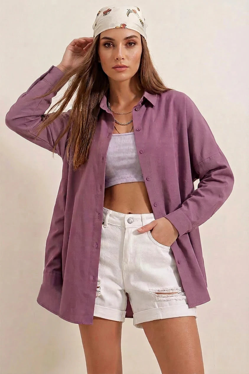Kadın Oversize Basic Pamuklu Gömlek – Renk Seçenekleri 2