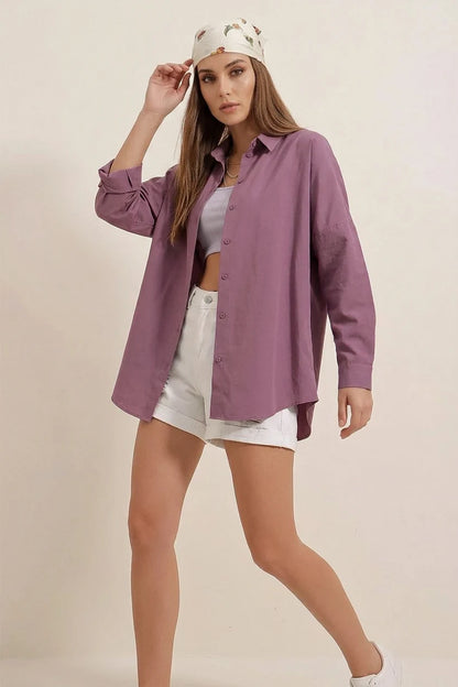 Kadın Oversize Basic Pamuklu Gömlek – Renk Seçenekleri 2