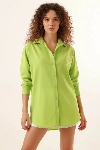 Kadın Oversize Kesim Basic Pamuklu Gömlek – Renk Seçenekleri 1