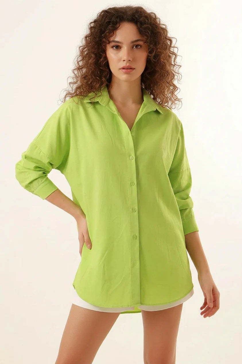 Kadın Oversize Kesim Basic Pamuklu Gömlek – Renk Seçenekleri 1