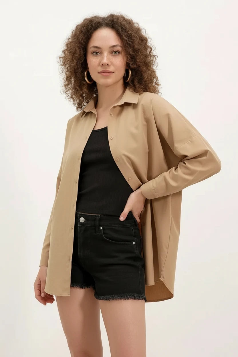 Kadın Basic Oversize Pamuklu Gömlek