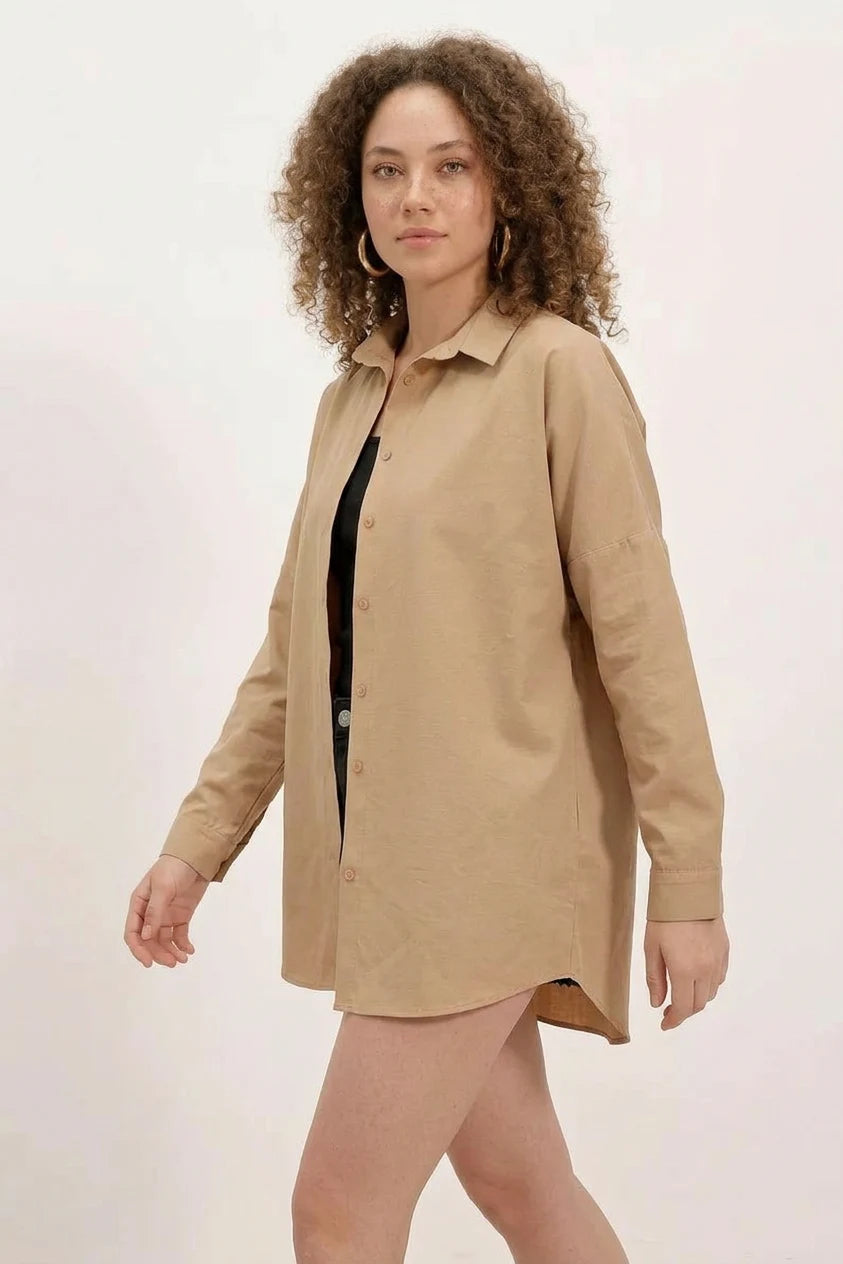 Kadın Basic Oversize Pamuklu Gömlek