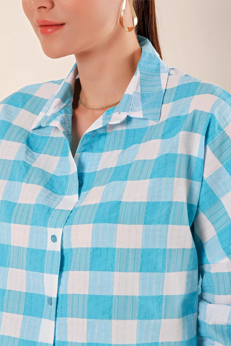 Kadın Kareli Desen Basic Oversize Pamuklu Gömlek