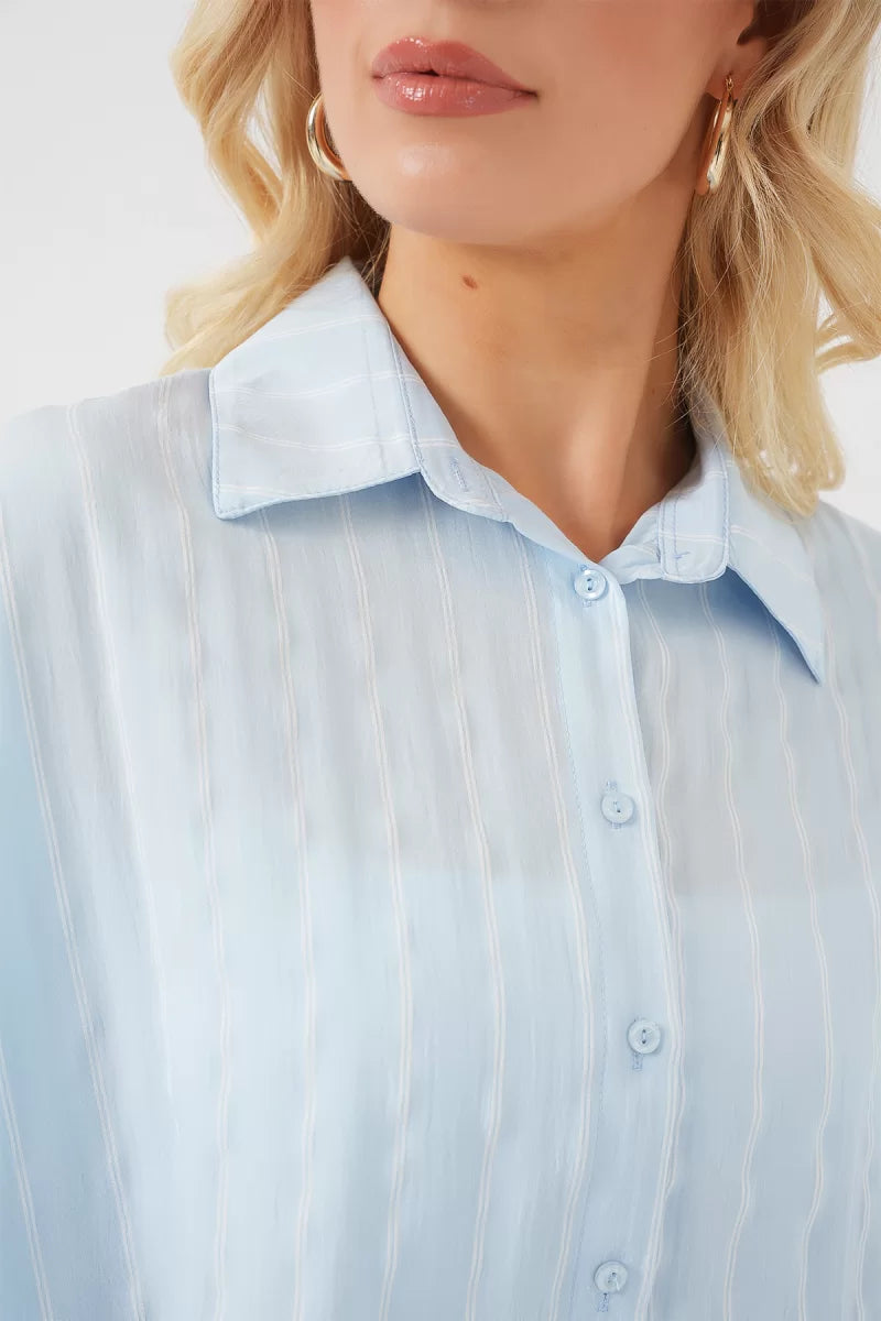 Kadın Basic Oversize Çizgili Pamuklu Gömlek