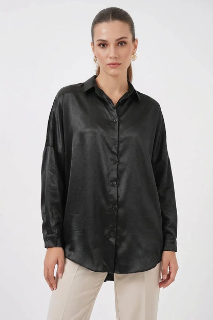 Kadın Oversize Saten Gömlek