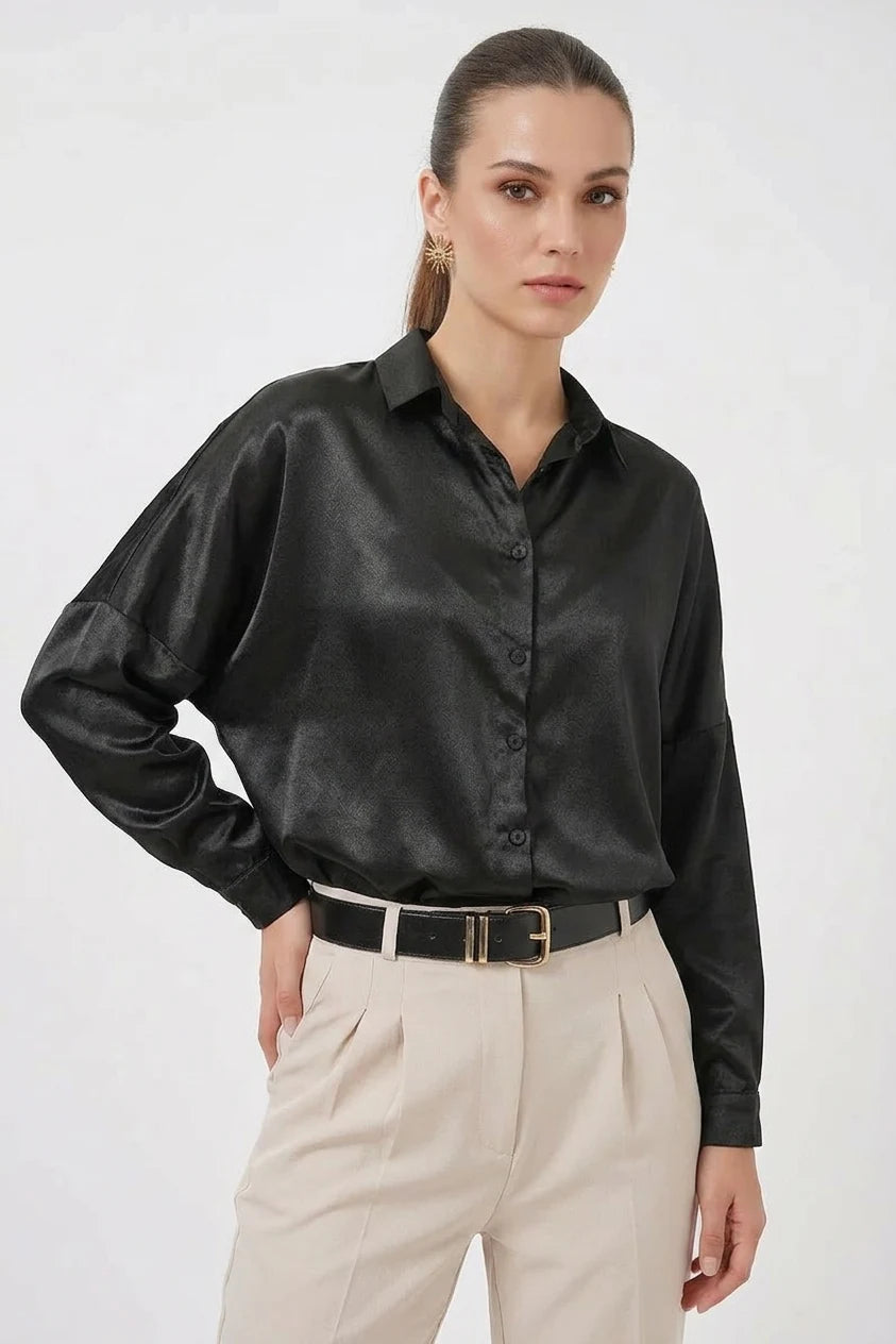 Kadın Oversize Saten Gömlek