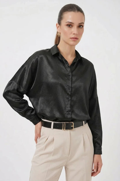 Kadın Oversize Saten Gömlek