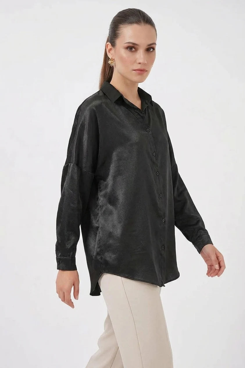 Kadın Oversize Saten Gömlek