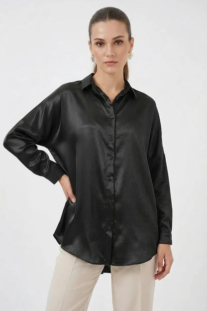 Kadın Oversize Saten Gömlek