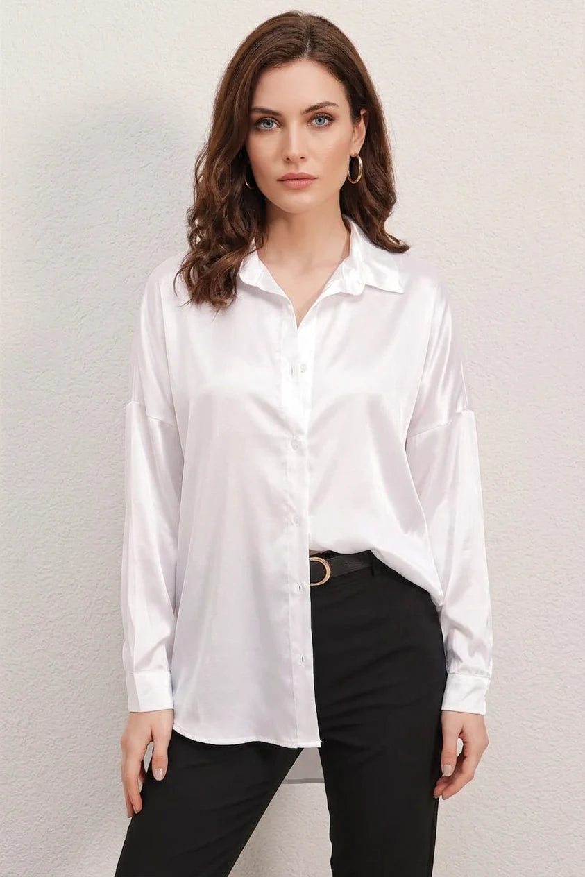 Kadın Oversize Saten Gömlek