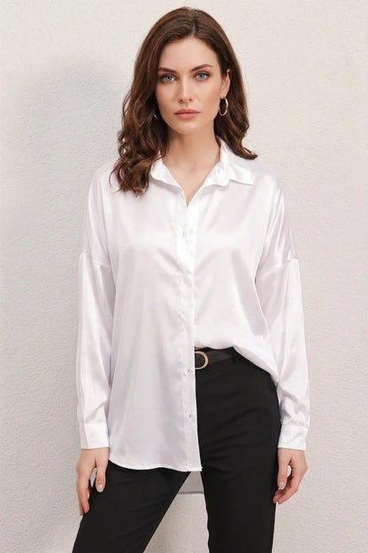 Kadın Oversize Saten Gömlek