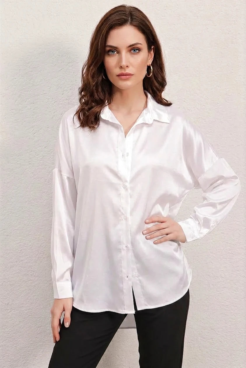 Kadın Oversize Saten Gömlek