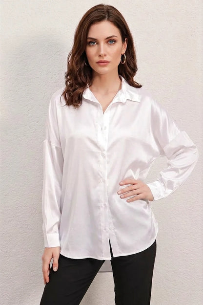 Kadın Oversize Saten Gömlek