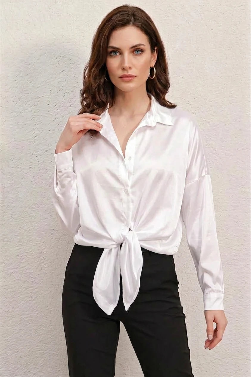 Kadın Oversize Saten Gömlek