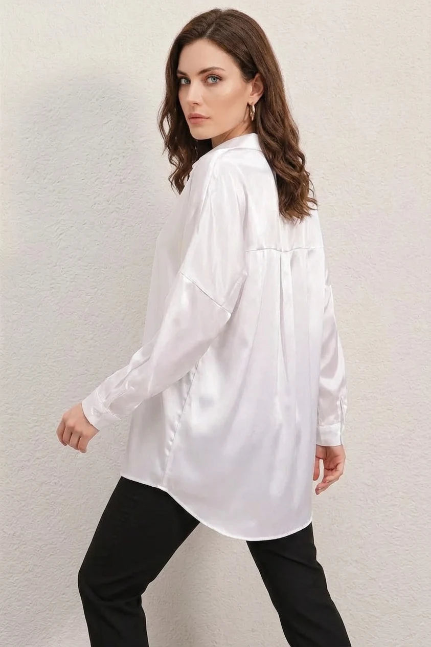 Kadın Oversize Saten Gömlek