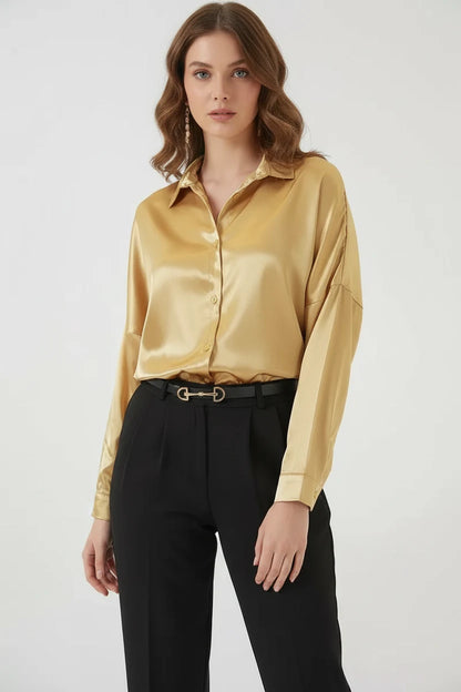 Kadın Oversize Saten Gömlek