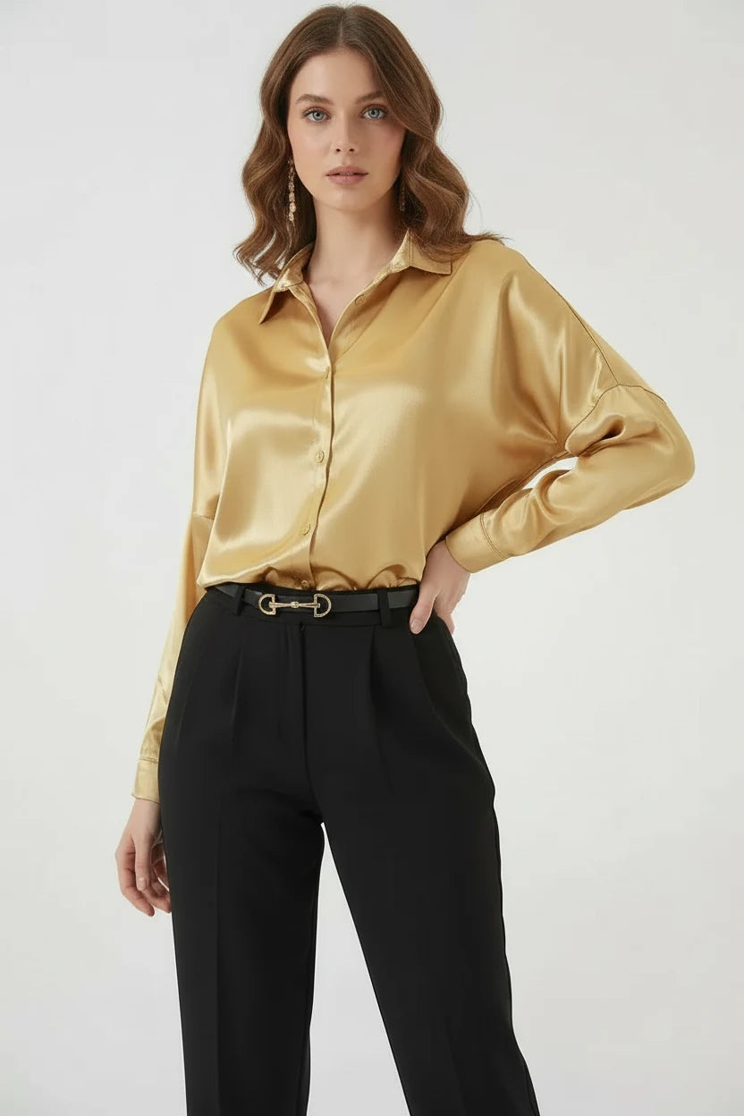 Kadın Oversize Saten Gömlek