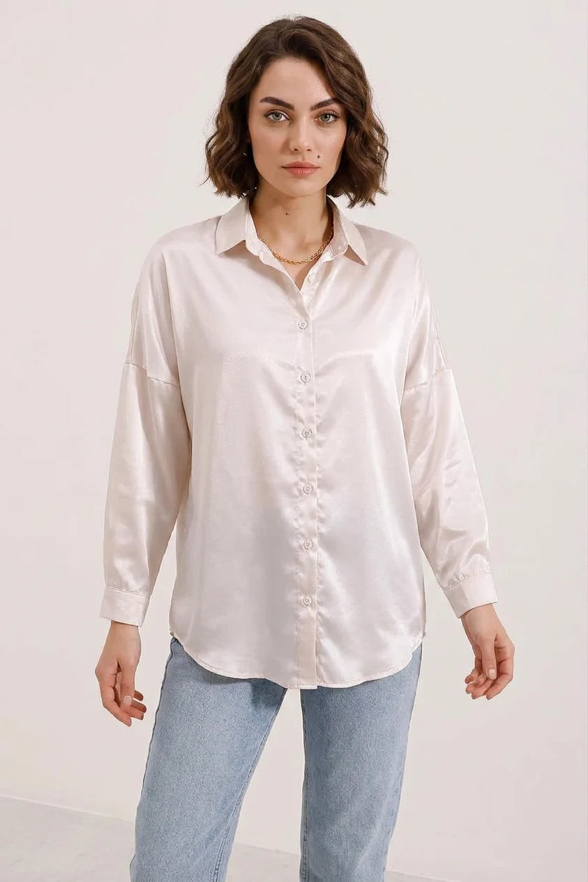 Kadın Oversize Saten Gömlek