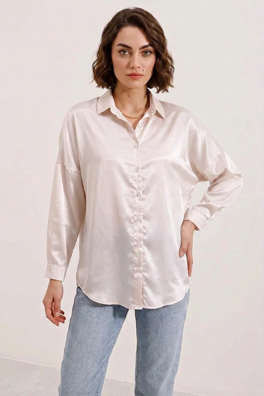 Kadın Oversize Saten Gömlek