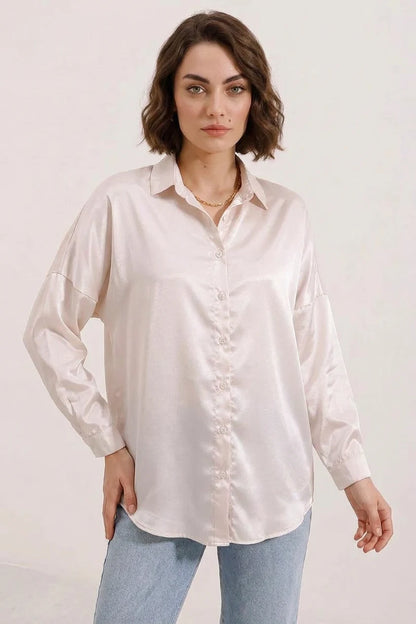 Kadın Oversize Saten Gömlek