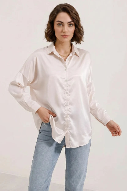 Kadın Oversize Saten Gömlek